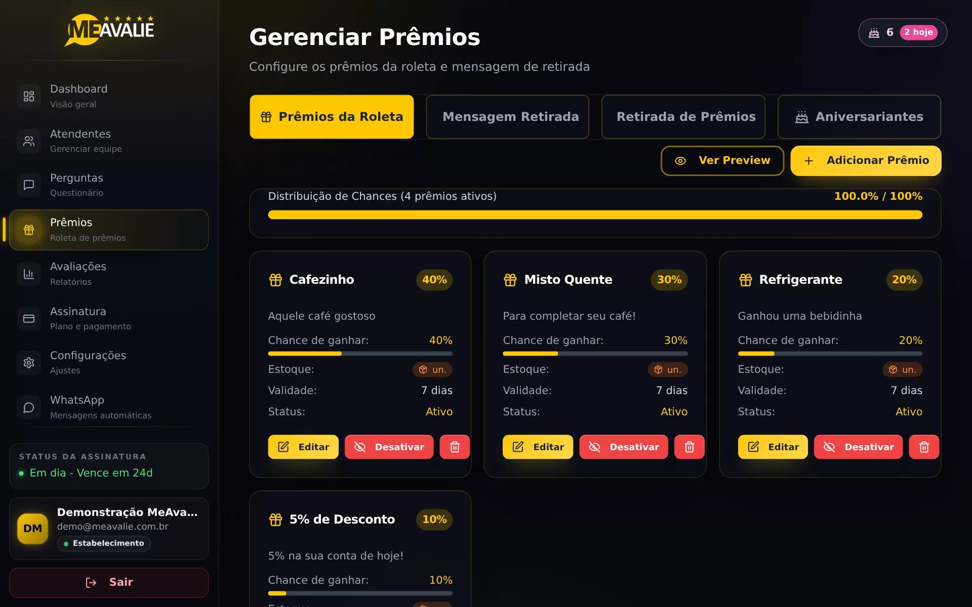 Painel Me Avalie: Roleta de prêmios